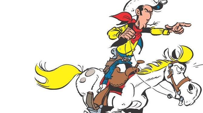 Ein unzertrennliches Gespann: Lucky Luke  auf seinem legendären und höchst  intelligenten Pferd Jolly Jumper. Foto: Egmont Ehapa