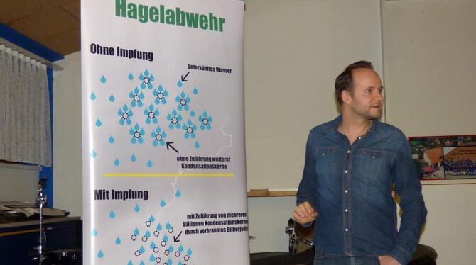 Der Hagelflieger-Pilot Markus Duwe erläuterte in Neuhausen das System der Hagelabwehr.