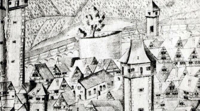 In dieser Stadtansicht (Kupferstich) aus dem Jahr 1620 wird das als Doppeltoranlage erkennbare Stadttor bereits als »Metmas tor«