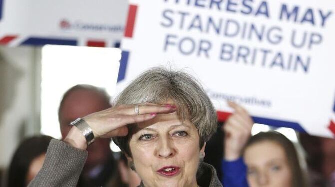 Die britische Premierministerin Theresa May bei einer Wahlkampf-Tour. Foto: Jane Barlow
