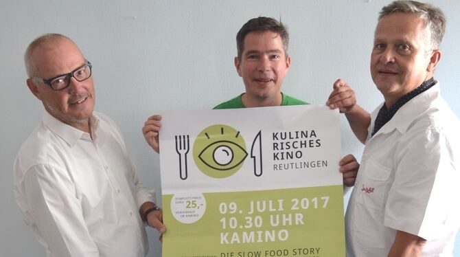Bringen Kulinarik und Kino in Einklang (von links): Markus Vogelsanger (Slow Food), Andreas Vogt (Kamino) und Stephan Allgöwer (