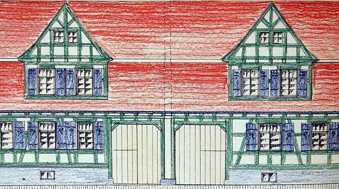 Planentwurf eines Arbeiter-Musterhauses aus der Feder von Theodor Fischer. Heutzutage erinnert allerdings nur noch wenig an die
