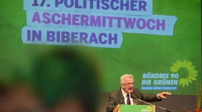 Baden-Württembergs Ministerpräsident Winfried Kretschmann beim politischen Aschermittwoch in Biberach.