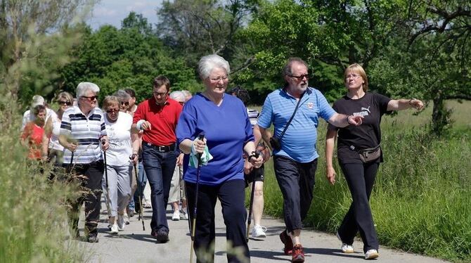 So macht Gesundheit Spaß: mehr Teilnehmer als erwartet beim ersten »Dreitausender« in Gomaringen. FOTO: HAMMER