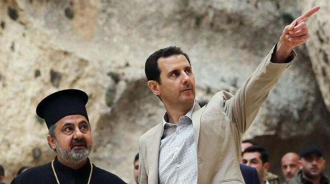 Auf Promo-Tour: Baschar al-Assad in der überwiegend christlichen Stadt Maaloula. Foto: Sana