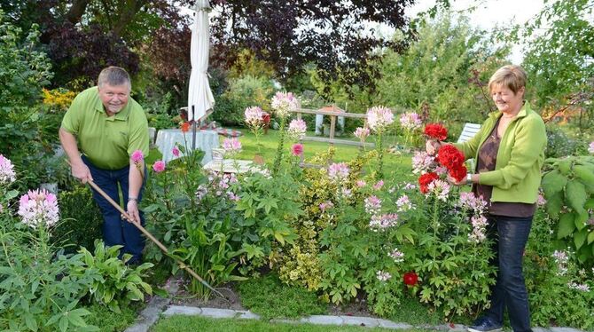 Gisela und Peter Kühnel haben wie viele ihrer Nachbarn den Garten zu einem Schmuckstück gemacht. Wer eine derartige Blütenpracht