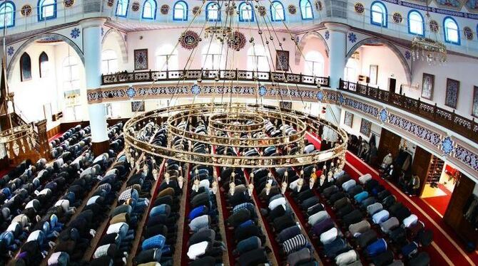 Muslime beten in der Merkez-Moschee in Duisburg. Foto: Oliver Berg/Archiv