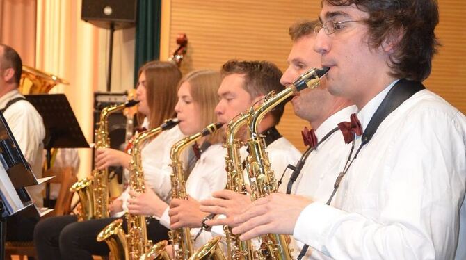 Saxofonisten des Walddorfhäslacher Stammorchesters in Aktion.  FOTO: SANDER