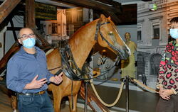 Heimatmuseums-Exponat mit langer Geschichte: Tierpräparator Jürgen Rösinger hat die Pferdeplastik restauriert, die vor 106 Jahre