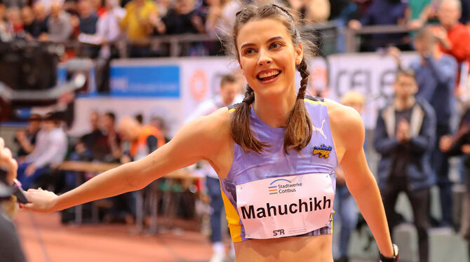 Triumphiert in Cottbus mit einer starken Flugshow: Die ukrainische Hochspringerin Jaroslawa Mahutschich.  FOTO: NEUTHE