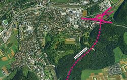 2,3 Kilometer durch den Berg. Diese Skizze aus früheren Planungsstufen zeigt den Verlauf des Tunnels zwischen Bläsibad (unten) u