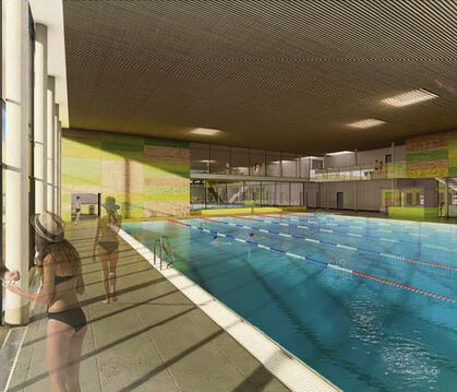 Ans  25 Meter lange Schwimm- und Sportbecken innen soll die Sprunganlage angebaut werden.