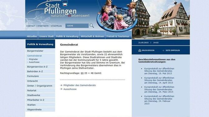 Schon jetzt können die Pfullinger Bürger auf der Homepage der Stadt Protokolle der zurückliegenden Gemeinderatssitzungen einsehe