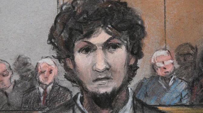Gerichtszeichnung des Boston-Bombers Dschochar Zarnajew: Eine Geschworenenjury verurteilte ihn Mitte Mai zum Tod. Foto: Jane