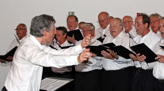 Der Männerchor des Pfullinger Liederkranzes, geleitet von Mario Kay Ocker, sang trotz Sauna-Bedingungen in der St. Wolfgangskirc