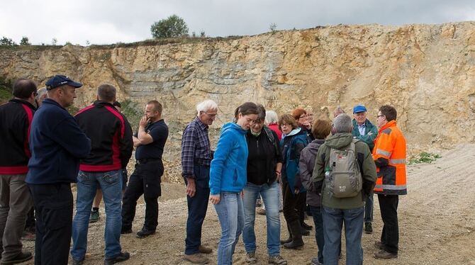 Seltene Möglichkeit, ins Erdinnere zu schauen: Steinbruchführung am Tag des Geotops in Willmandingen.  FOTO: LEUSCHKE