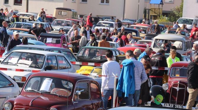 Teilnehmerrekord beim Kleinwagentreffen: Ums Engstinger Automuseum war kaum ein Durchkommen mehr. FOTO: LEIPPERT