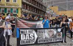 Hunderte demonstrieren gegen die Tübinger Affenversuche auf dem Marktplatz. GEA-FOTO