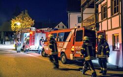 Feuerwehrkräfte sichern eine Unfallstelle in Berglen-Lehnenberg, an der ein Mann durch Säure verletzt wurde. Foto: Sven Friebe/d