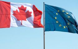 Die Flaggen Kanadas und der Europäischen Union: Der Weg für Ceta ist frei. Foto: Maurizio Gambarini