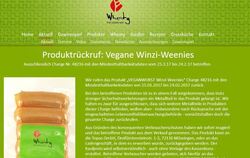 Screenshot mit dem Rückruf für die Winzi-Weenies von der Website des Herstellers Topas.