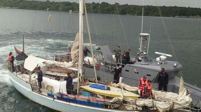 Das Boot des entführten und später ermordeten deutschen Seglers in philippinischen Gewässern. Foto: Westmincom