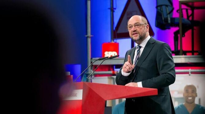 Kanzlerkandidat Martin Schulz bei der Arbeitnehmerkonferenz der SPD in Bielefeld Ende Februar. Foto: Friso Gentsch