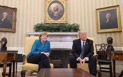 Bundeskanzlerin Merkel am Freitag zusammen mit US-Präsident Donald Trump im Weißen Haus. Foto: Michael Kappeler