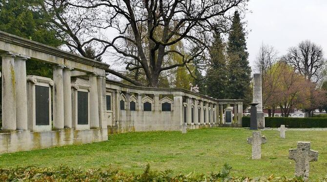 Die Gedenkstätte: Links die Bronzetafeln für die Gefallenen des Ersten Weltkriegs. In der Mitte das Gräberfeld für die Gefallene Der Friedhof unter den Linden.