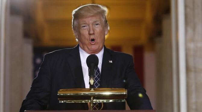 Der Präsident der Vereinigten Staaten von Amerika, Donald Trump, spricht in Washington am Capitol Hill, um der Opfer des Holo