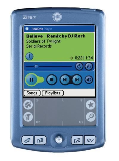 Für das Abspielen von MP3 Musik-Dateien und Video-Dateien wird der Zire 71 Handheld mit den Anwendungen RealOne Mobile Player so
