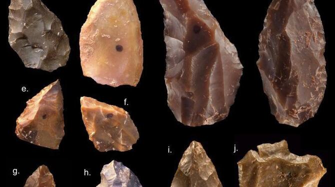 Steinwerkzeuge aus der Mittleren Steinzeit, die in Jebel Irhoud (Marokko) von einem internationalen Forscherteam gefunden wur