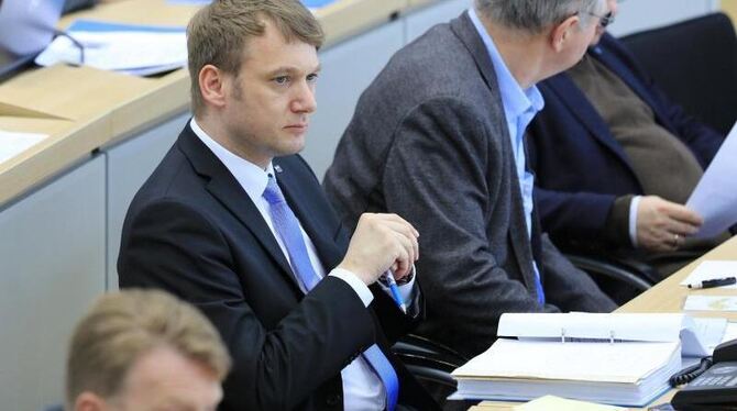 Sachsen-Anhalts AfD-Chef und Bundesvorstandsmitglied André Poggenburg im Magdeburger Landtag. Foto: Peter Gercke