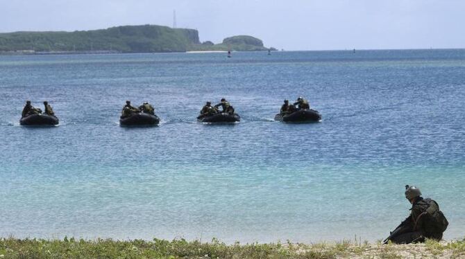 Japanische Soldaten nehmen an einer Militärübung auf der amerikanischen Pazifikinsel Guam teil. Nordkoreas Militär hat den Ve