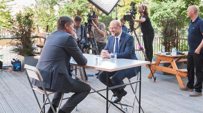 Er ist sicher, dass er Bundeskanzler wird: SPD-Chef und Kanzlerkandidat Martin Schulz beim Sommerinterview mit ZDF-Moderator