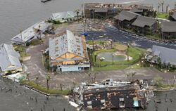 Die Luftaufnahme zeigt die Überschwemmung und Zerstörung in Rockpor. Foto: William Luther