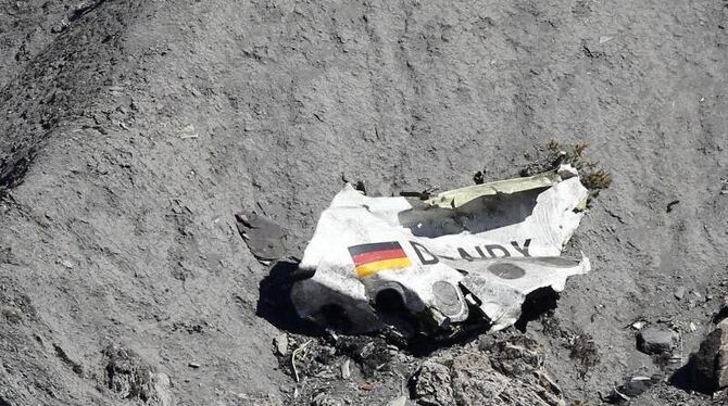 Trümmer der Germanwings-Maschine A320 liegen an der Absturzstelle in den französischen Alpen. Foto: Sebastien Nogier/Archiv