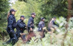 Polizeibeamte durchsuchen ein Waldstück bei Villingendorf. Foto: Sebastian Gollnow