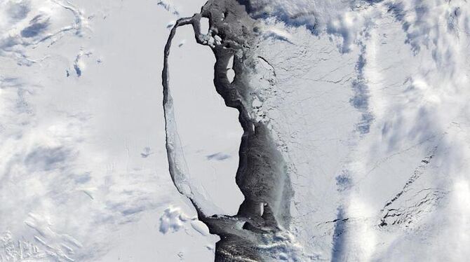 Der massive Eisberg A68, der sich in der Antarktis vom Larsen-C-Schelfeis gelöst hat, treibt aufs Meer hinaus. Foto: Jesse Al