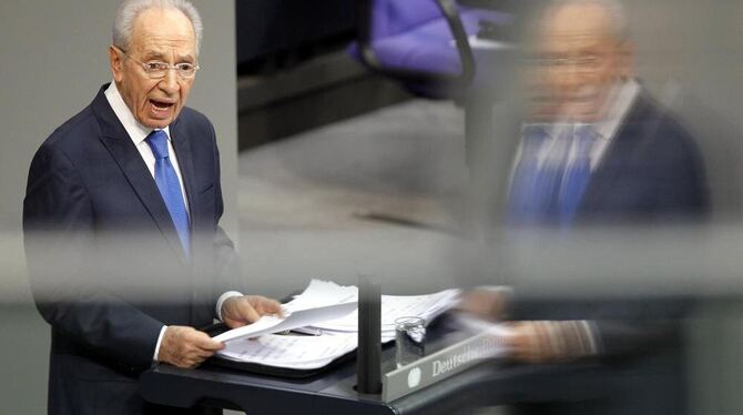Der israelische Präsident Schimon Peres bei seiner Rede vor dem Bundestag.