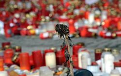 Verwelkte Blumen und abgebrannte Kerzen stehen in der Nähe der Unglückstelle der Loveparade in Duisburg. 