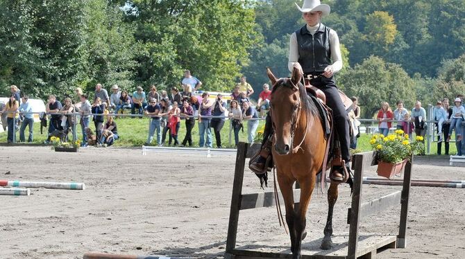 Die Westernreiter und ihre Pferde zeigten in Sondelfingen ihr Können: hier Sabrina Reicherter auf Bajar. FOTO: NIETHAMMER