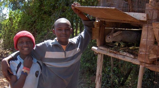 Das Kaninchen von Clemens und Paul ist nicht zum Schlachten gedacht, sondern zum Streicheln. FOTO: GISELA KELLER