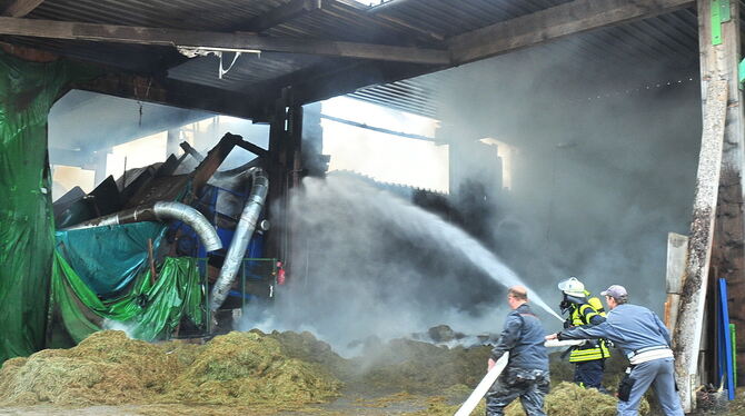 Mit einem massiven Löschangriff konnten die Feuerwehrleute ein Übergreifen auf das Hallendach verhindern.