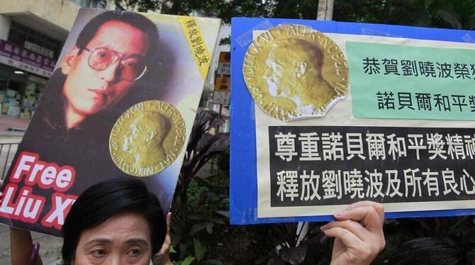 Demonstration für Friedensnobelpreisträger Liu Xiaobo in Hong Kong.