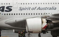 Notlandung in Singapur: Das Triebwerk des A380 ist schwer beschädigt.