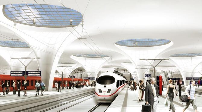 Der neue Tiefbahnhof - ein Blick in die Zukunft Stuttgarts. VISUALISIERUNG: ALDINGER UND WOLF Der neue Tiefbahnhof - ein Blick in die Zukunft Stuttgarts. VISUALISIERUNG: ALDINGER UND WOLF
