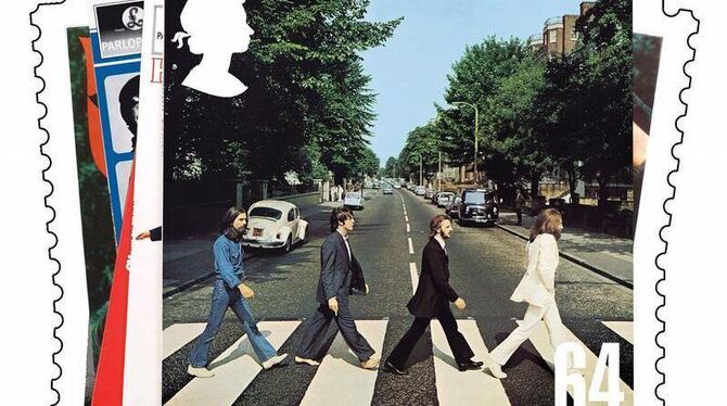 Eine Sonderbriefmarke der britischen Post zeigt das berühmte »Abbey Road«-Plattencover der Beatles - mit Lennon im weißen Anz