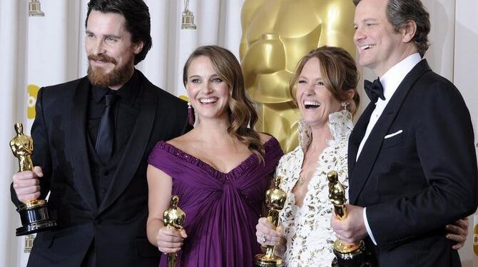 Christian Bale, Natalie Portman, Melissa Leo und Colin Firth mit ihren Oscars.