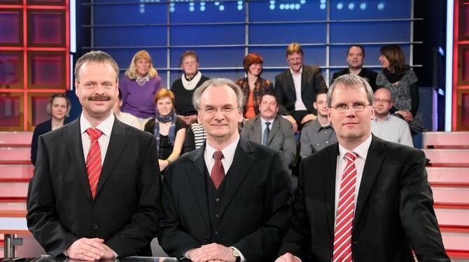 Die Spitzenkandidaten der Landtagswahl in Sachsen-Anhalt Wulf Gallert (Die Linke - l-r), Reiner Haseloff (CDU) und Jens Bulle